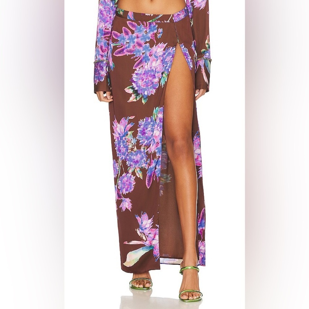 Maxi Rococo Sand Shay S Skirt Floral Satin High Slit NWT Small